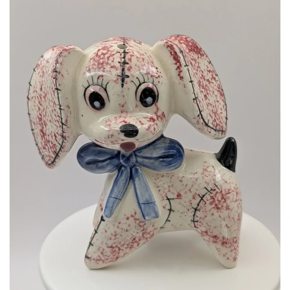 Vintage Ceramic Patchwork Puppy Pepper Shaker Japan‎ Kitschy READ